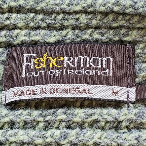 Fisherman Donegal Cardigan Sweater Women's M Wool Knit Ireland Green High Neck - Picture 6 of 10